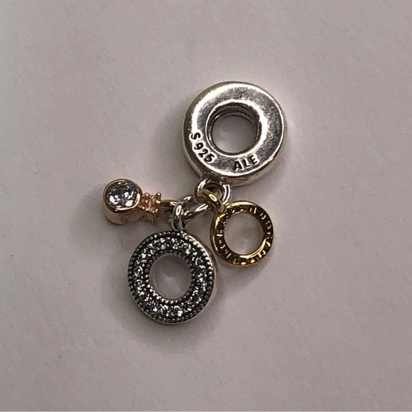 Pandora Silver 14k Gold Triple Monogram Logo Charm Dangle - Picture 8 of 9